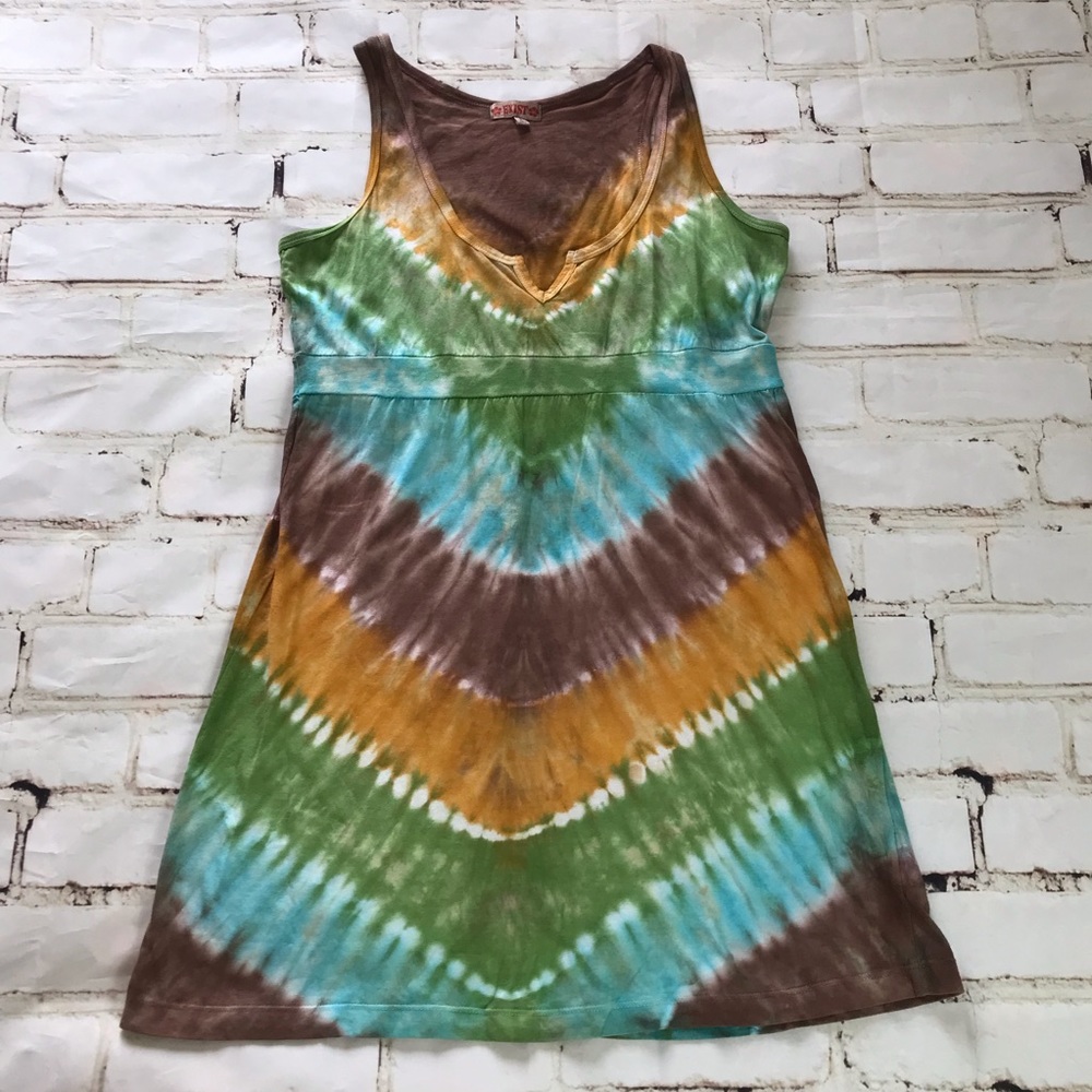 Tie dye blue, brown, green, yellow tank dress